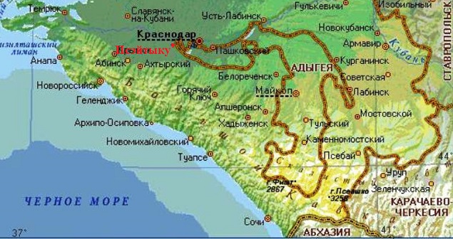 Карта адыгеи с населенными пунктами и дорогами