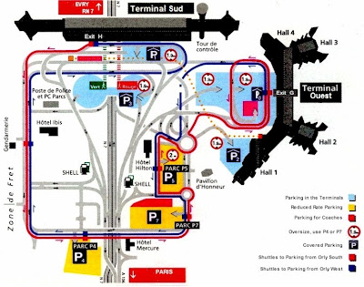 Plan de l'aéroport  Paris d'Orly Sud et Ouest : station, parking