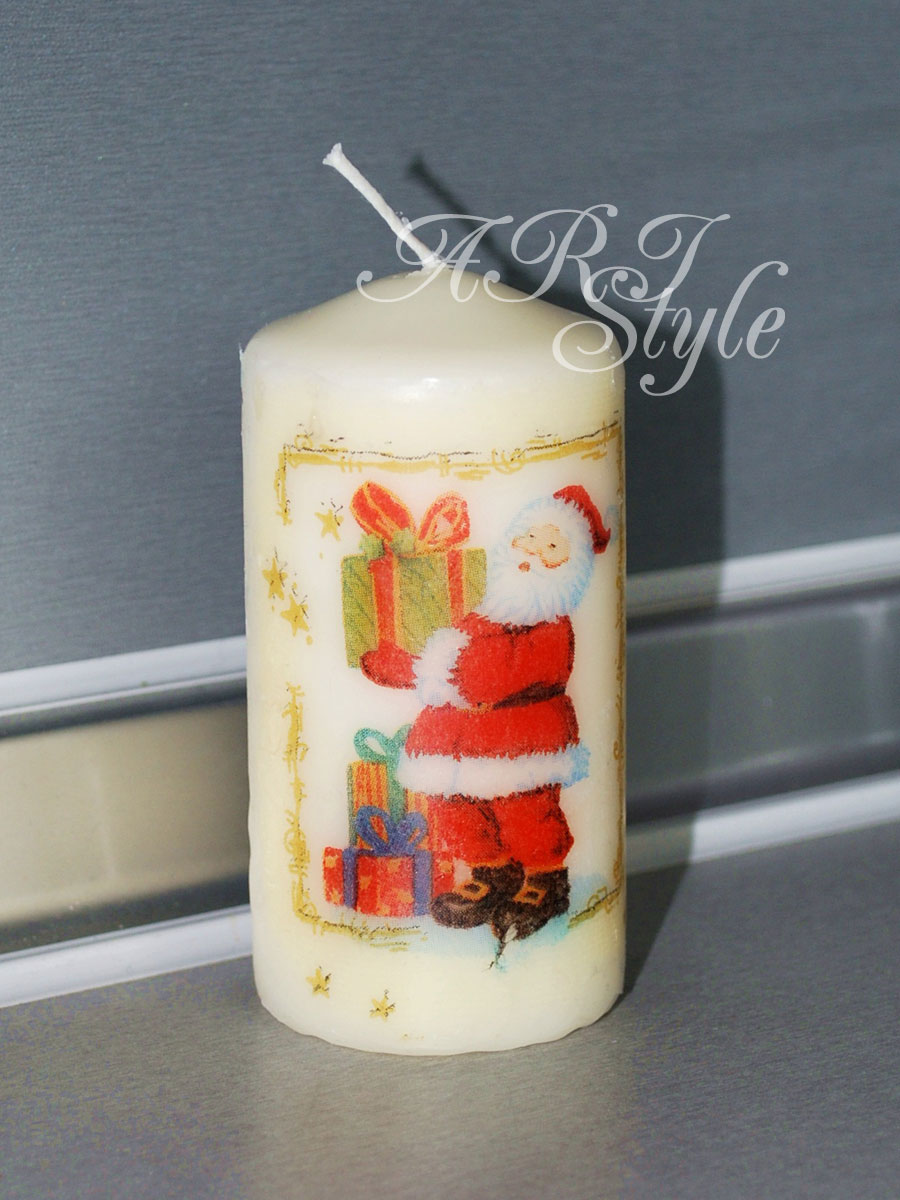 ARI Style handmade art Set of 2 Christmas decoupage candles design 02