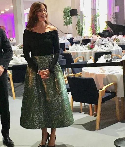 Crown Princess Mary wore H&M Skirt from H&M Conscious Exclusive Collection and Gianvito Rossi Mesh paneled suede pumps