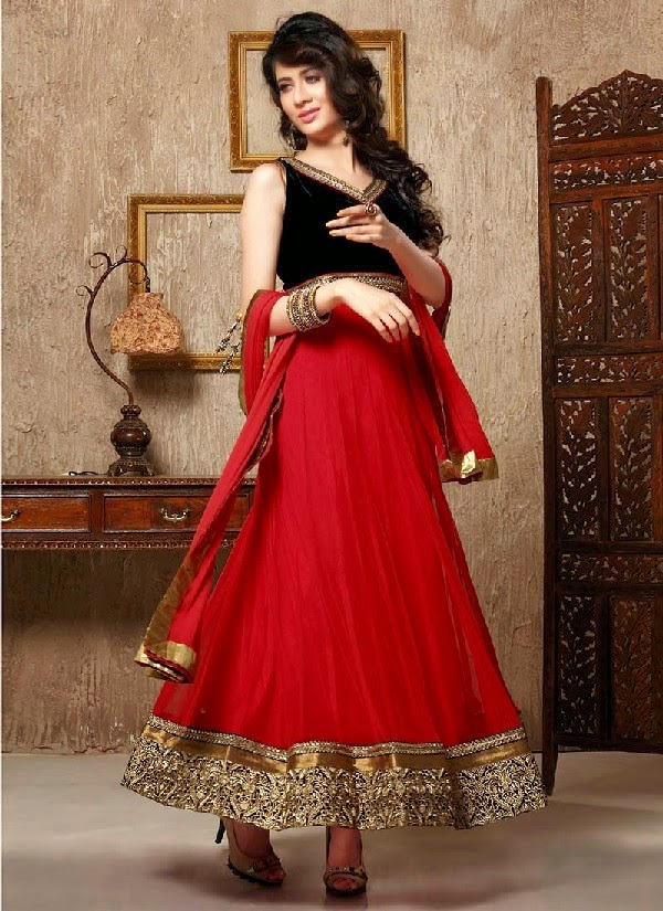 Exclusive Indian Anarkali Frocks Collection 2014 With Shimmer Borders For Young Girls | 7pm