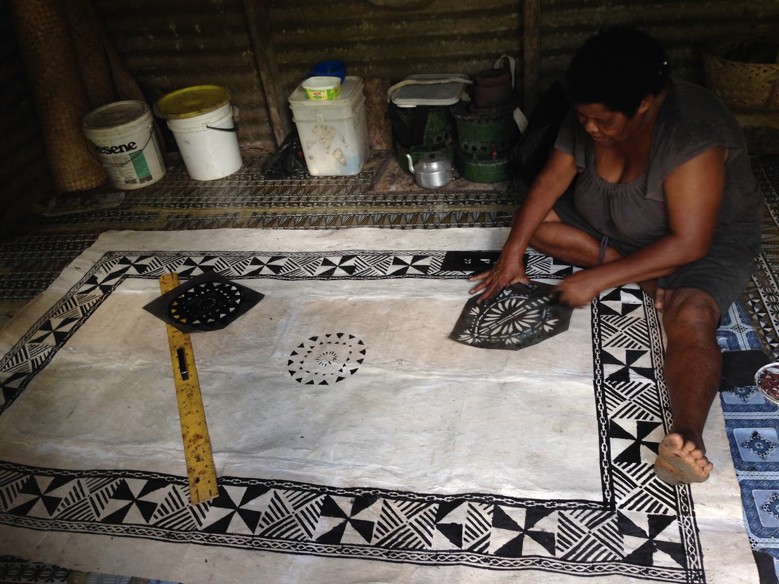 Elder and Sister Roberts Suva Fiji Mission Tapa (Fijian paper) and