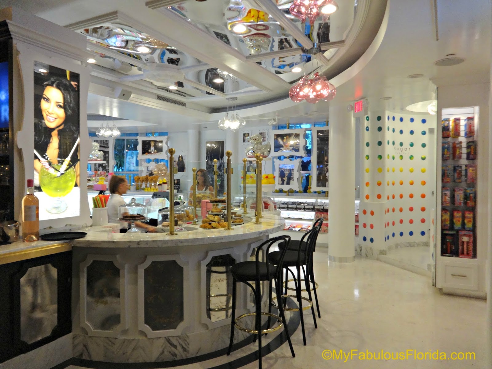 Grand Opening The Sugar Factory South Beach My Fabulous Florida Candy Section Adorned With Shelves Of And Photos The Kardashian Sisters