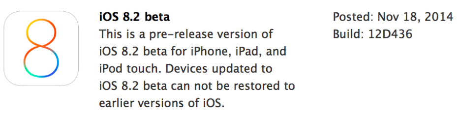 Apple iOS 8.2 Beta (12D436) Firmware OTA Update
