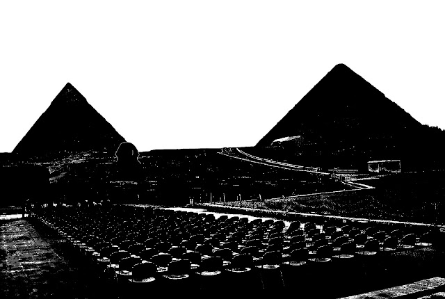 silhouette of Giza pyramids
