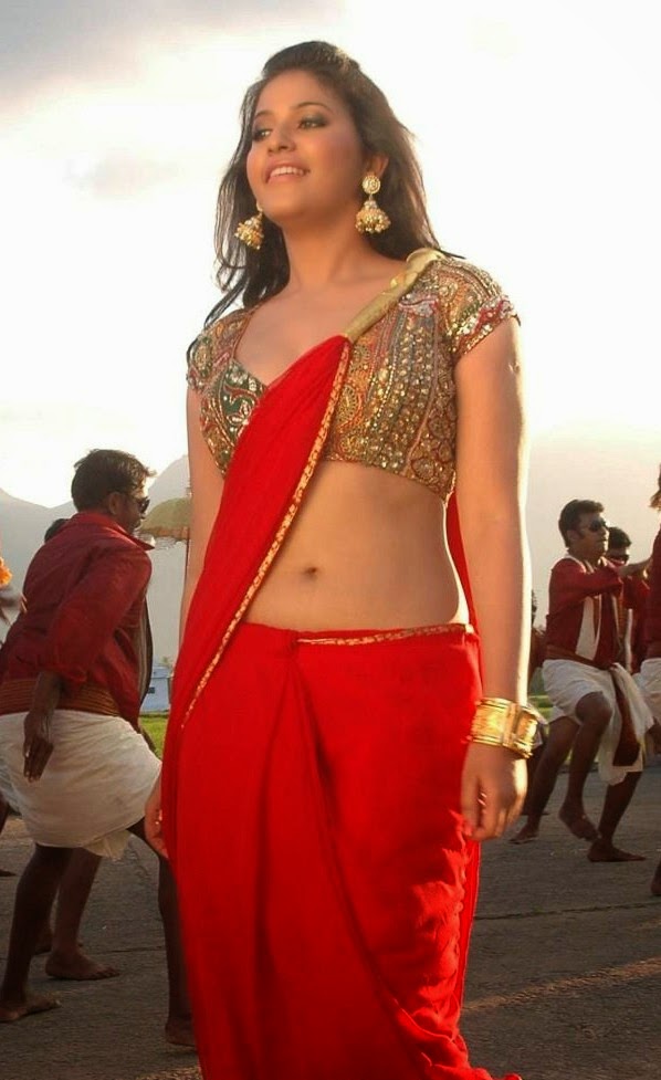 Hot Navel Show Photos Of Anjali In Red Saree