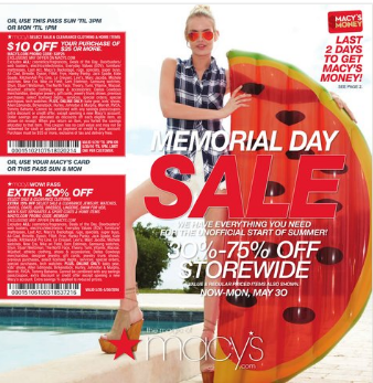 0 BLOG: Macy`s Weekly Ad Memorial Sale Ends Today Monday May 30th