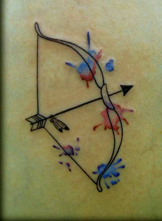 agittarius zodiac symbol bow and arrow tattoo design on back