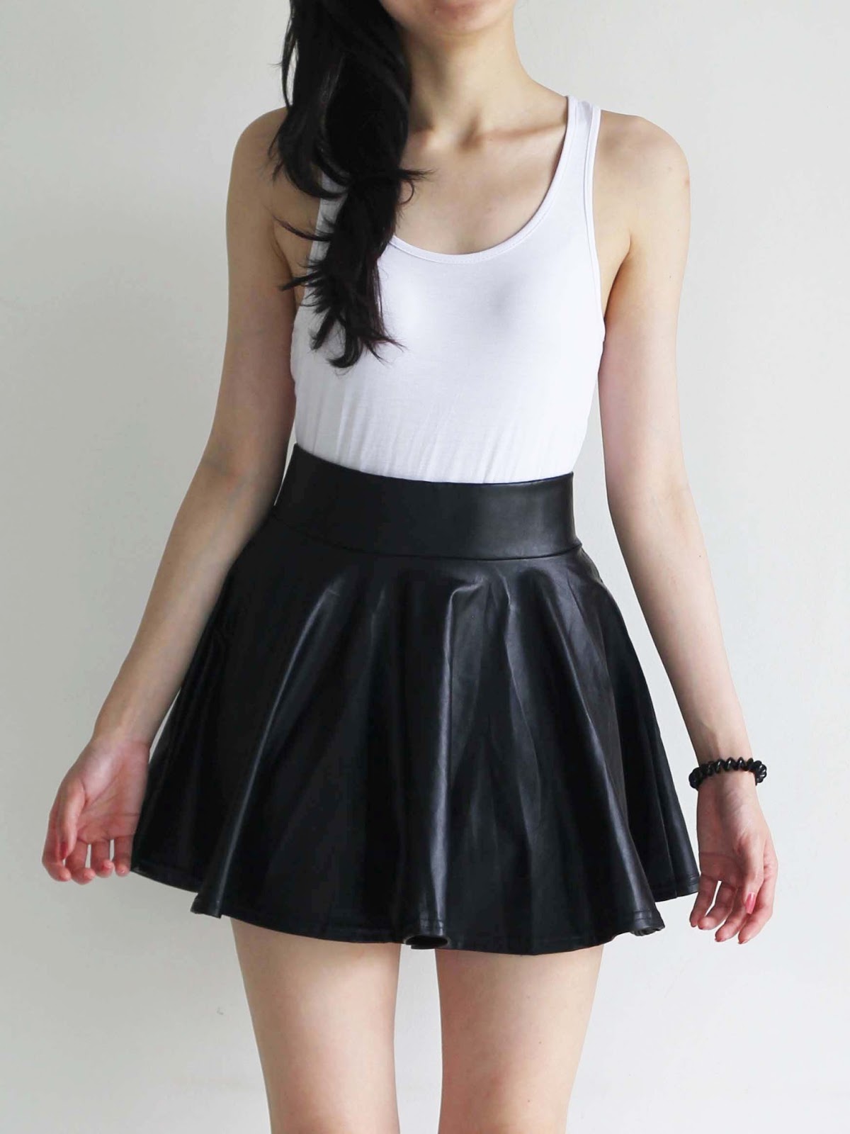 Mango+Orangie Inspired Leather Skater Skirt with Back Zipper