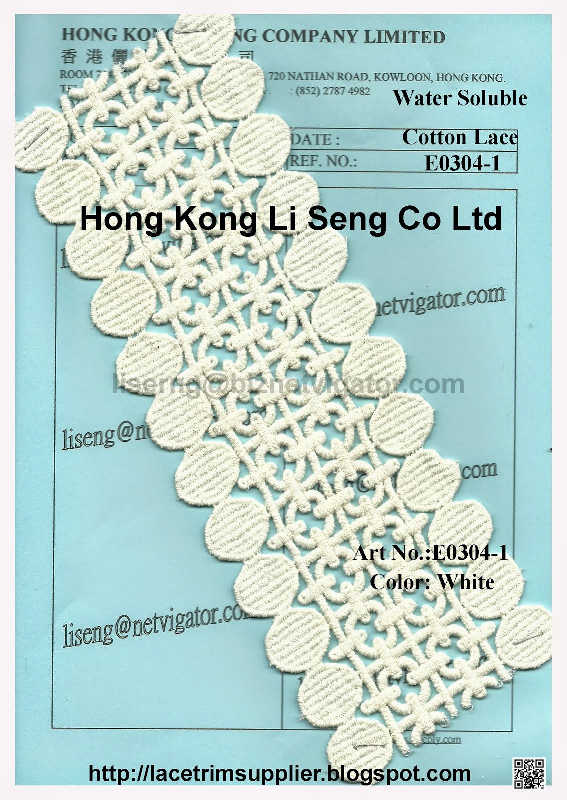 Water Soluble Cotton Embroidery Lace Trims Manufacturer - Hong Kong Li Seng Co Ltd