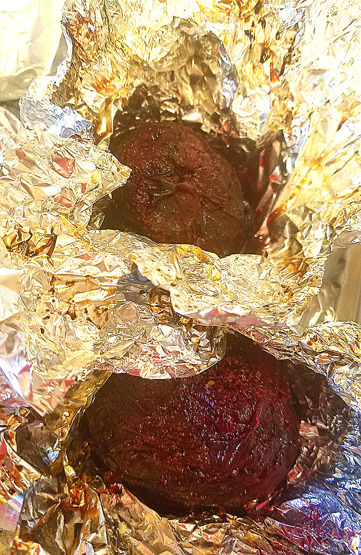 These are whole beets roasted in the oven in foil to use in a healthy salad  with olive oil and 18 year aged balsamic vinegar