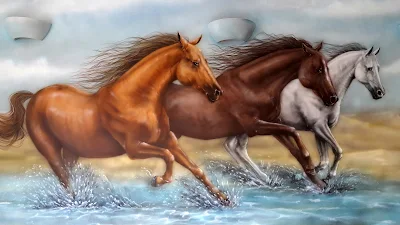 Konie w galopie, obraz olejny, malarstwo ścienne, malowanie na ścianie koni, mural ścienny, rysunek koni na ścianie