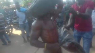 3 Photos: Cable thief beaten to pulp and paraded naked in Mbaitolu, Imo State