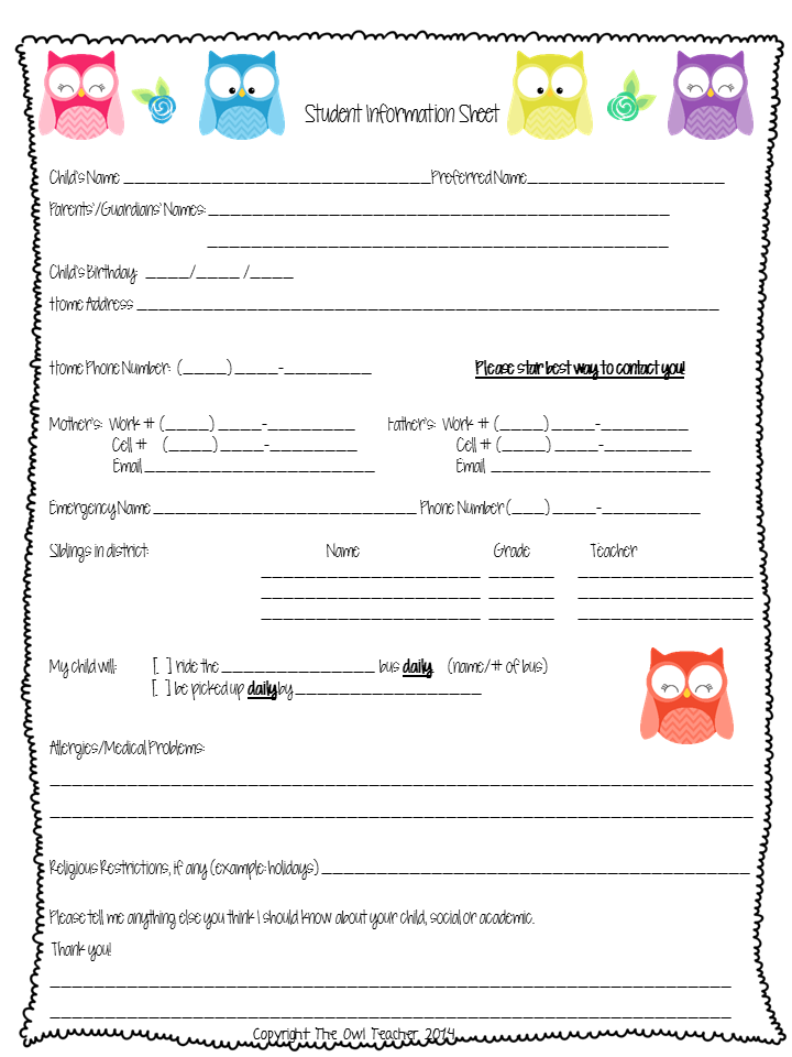 classroom freebies too gathering student information child information