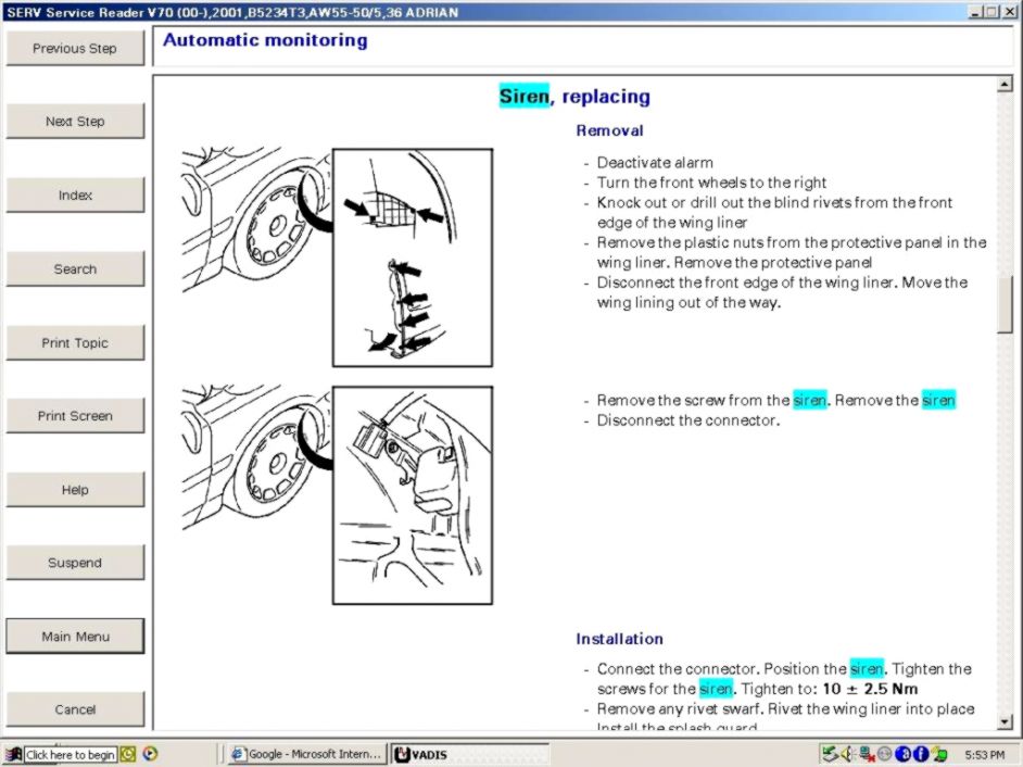 Alarm System Service Required Volvo S80