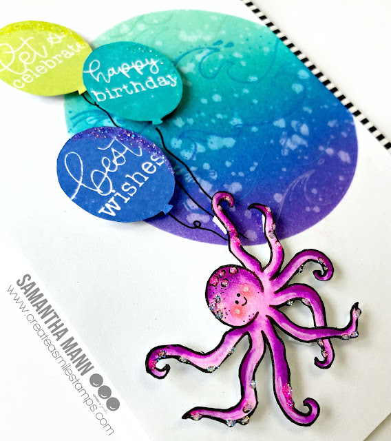 Birthday Wishes from Under the Sea Card by Samantha Mann for Create a Smile Stamps, distress inks, ink blending, birthday, birthday card, octopus, balloons #distressinks #inkblending #createasmile #underthesea #birthday #cards