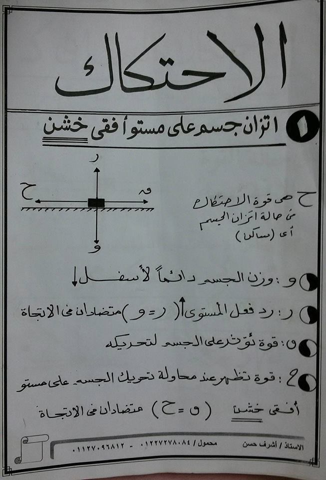 شرح الاحتكاك استاتيكا ثالثة ثانوى 2019 بالصوت والصورة أ/ رزق عبدالرازق 1