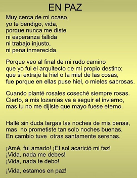 POEMA “EN PAZ” Amado Nervo Seudónimo de Juan Crisóstomo Ruiz de Nervo y Ordaz (1870-1919)