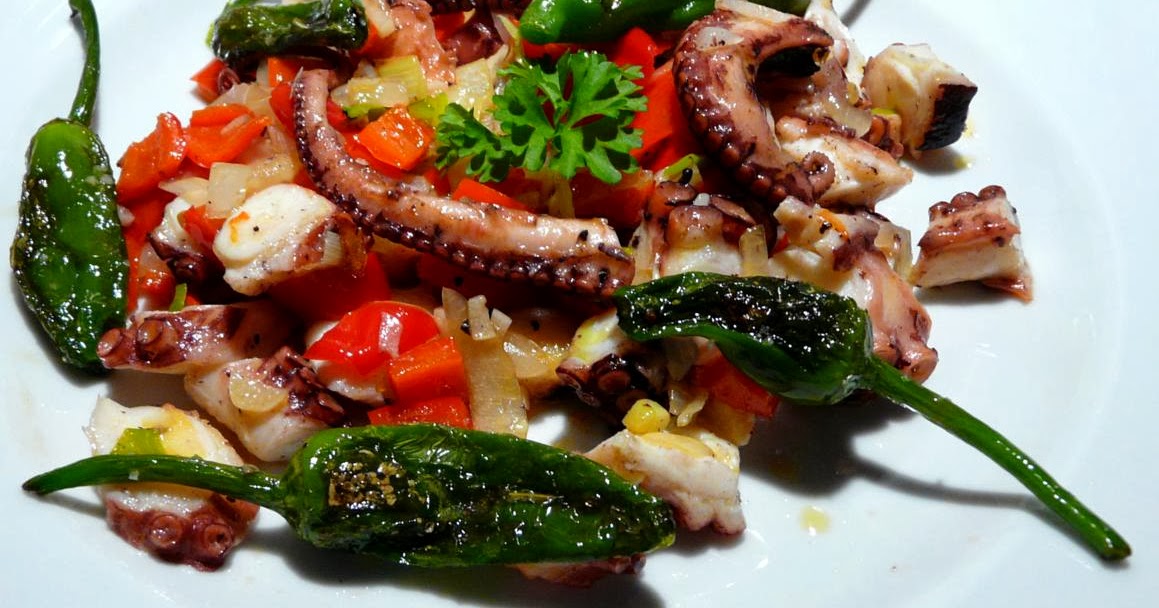 Kulinarische Welten zu Fisch- und Meeresfrucht: Pulpo lauwarm mit Pimientos