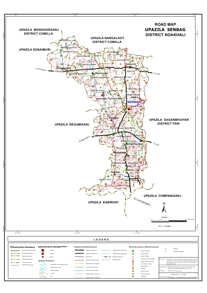 Senbag Upazila Road Map Noakhali District Bangladesh