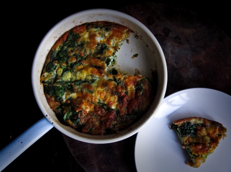 the indolent cook: easy cheesy spinach frittata (quick and simple)