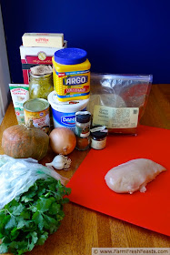 image of ingredients to make Slow Cooker Green Tomato Curry with Buttercup Squash and Chicken