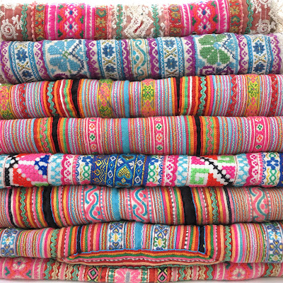 ByHaafner, fabrics, Hmong, Laos, embroidery, colourful, stack