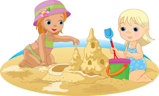 Clipart Image of Two Children Playing in the Sand at the Beach