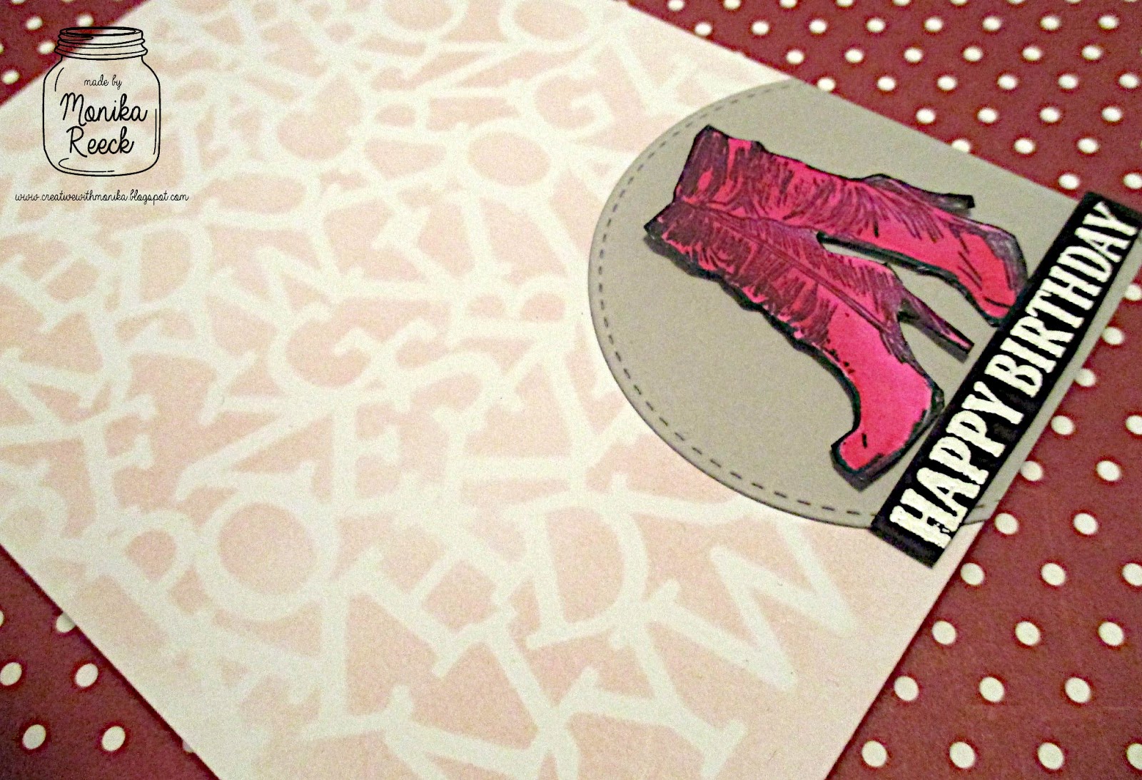 Creative With Monika A Boots Happy Birthday Card in Pink and Grey