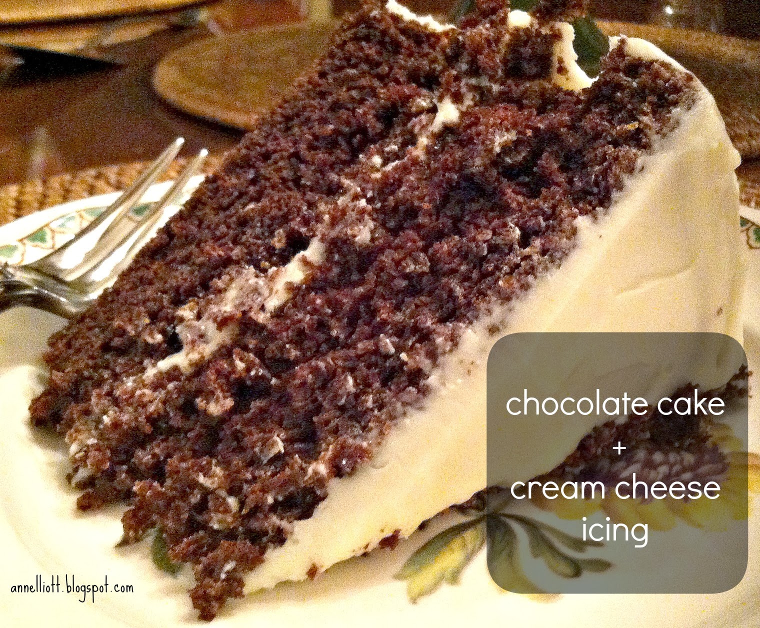 ann elliott chocolate cake + cream cheese icing