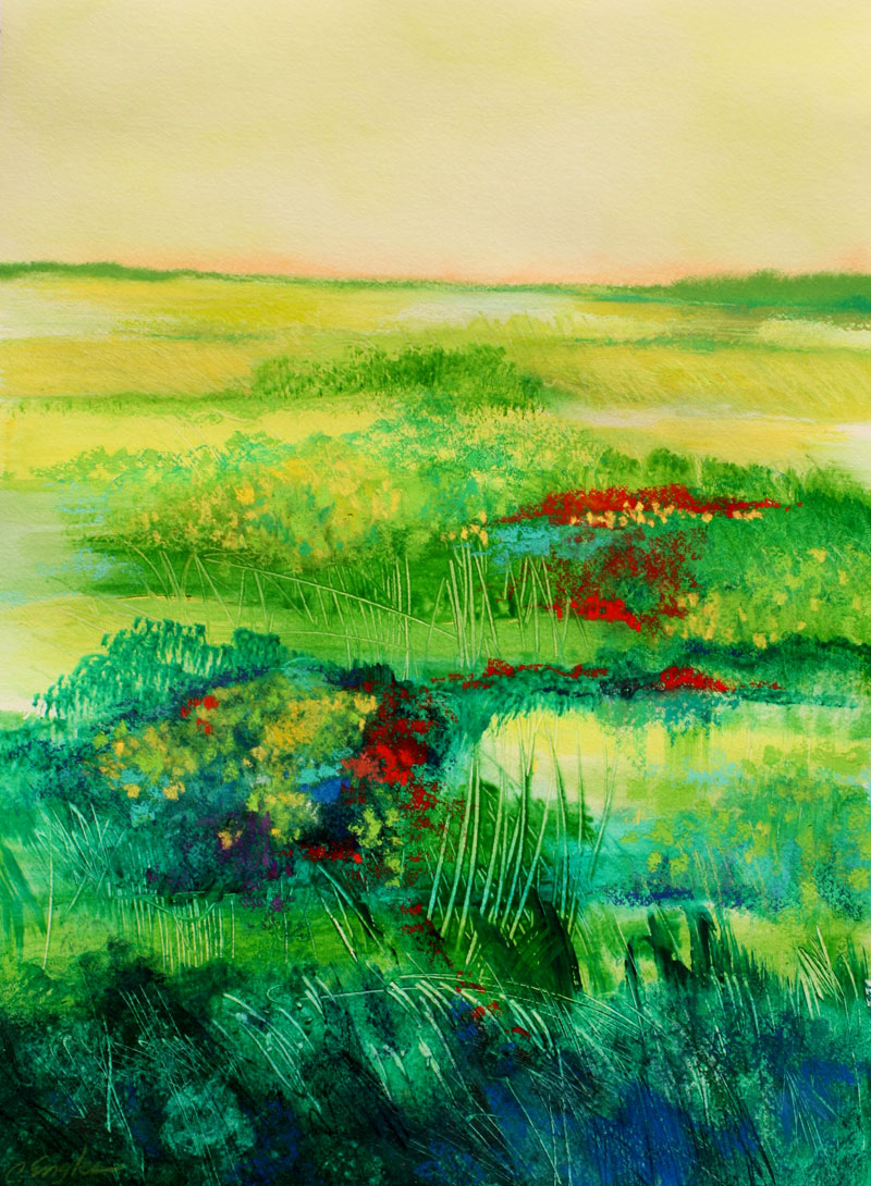 Carol Engles Art Yellow and Green Field, abstract landscape by Carol