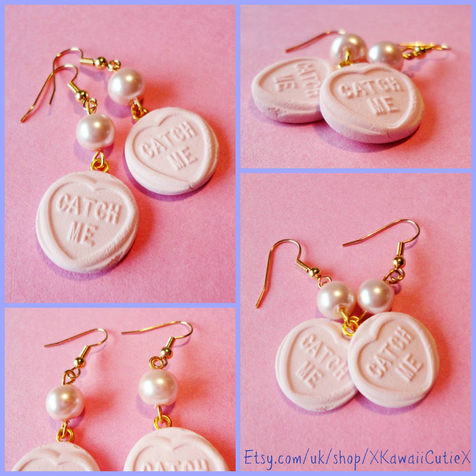 Kawaii Cutie Blog Love Hearts Earrings, Pastel Pink Fairy Kei Sweets