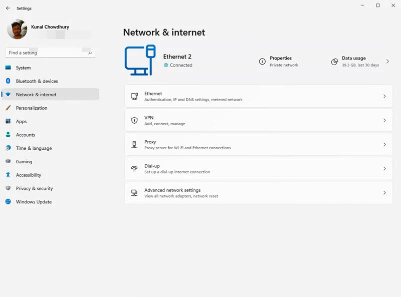 A quick look to Windows 11 Settings app - Network & Internet
