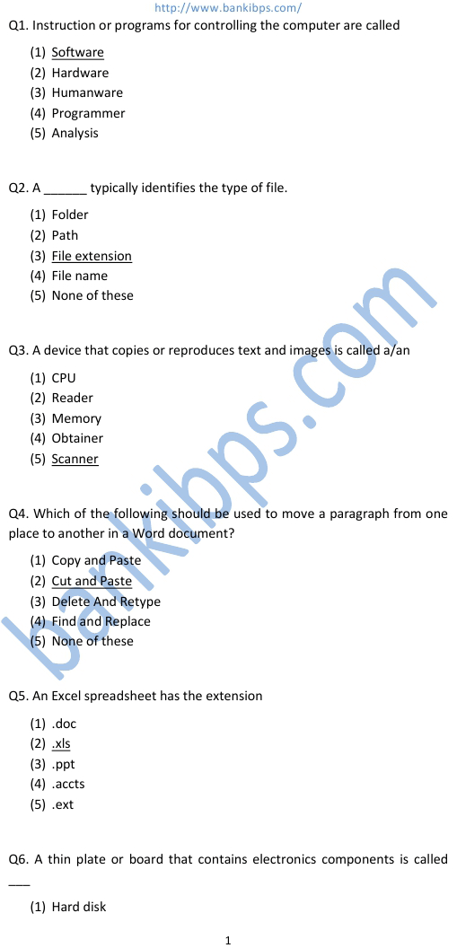 ibps computer knowledge practice questions