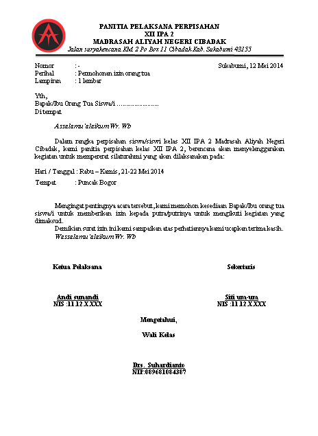 Fame Office: Contoh surat izin orang tua + anggaran biaya