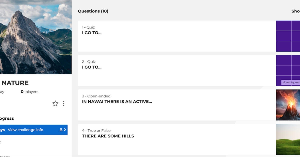 ENGLISH CORNER 5th grade KAHOOT PLACES IN THE NATURE
