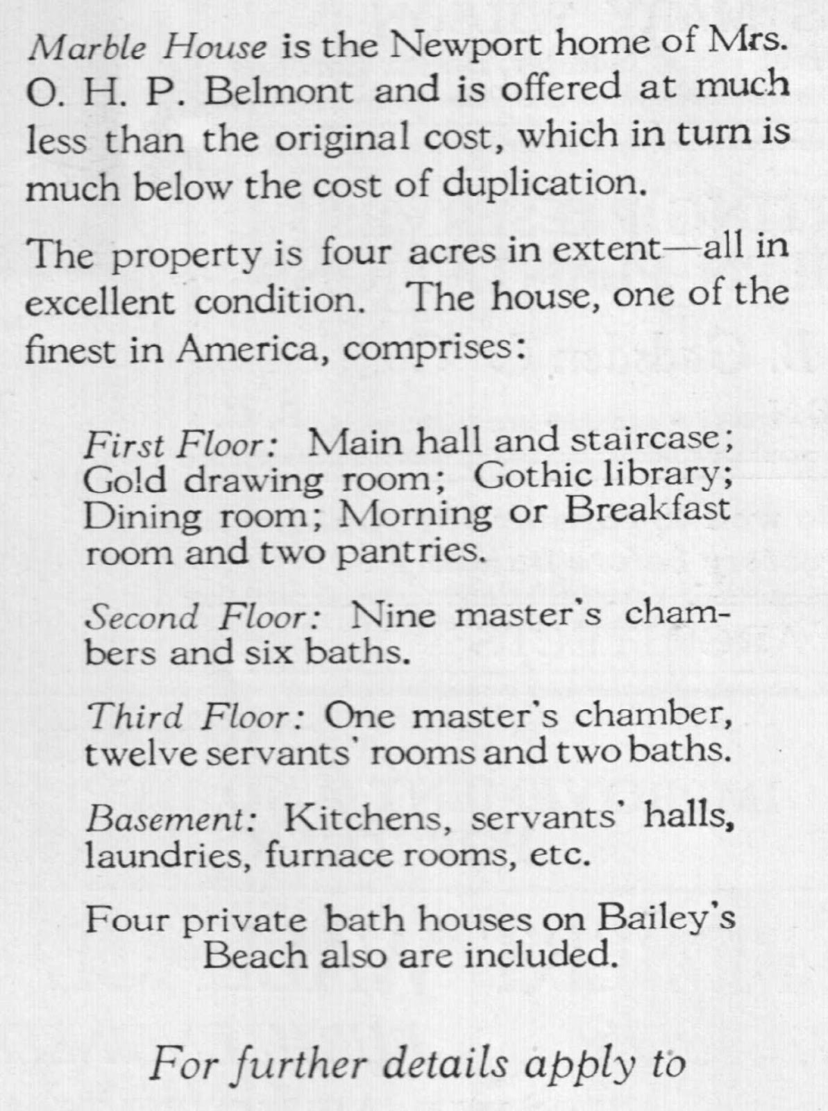 Half Pudding Half Sauce When "Marble House" was For Sale
