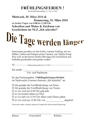 Nachwuchs Literatur Zentrum Ich Schreibe E V Marz 2016