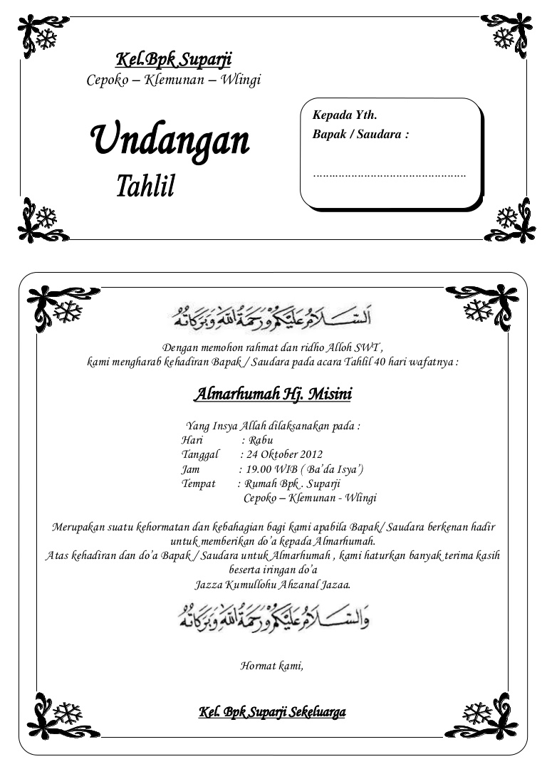 undangan tahlil doc wood scribd indo