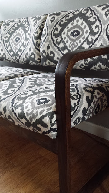 Home office upholstered couch ikat fabric