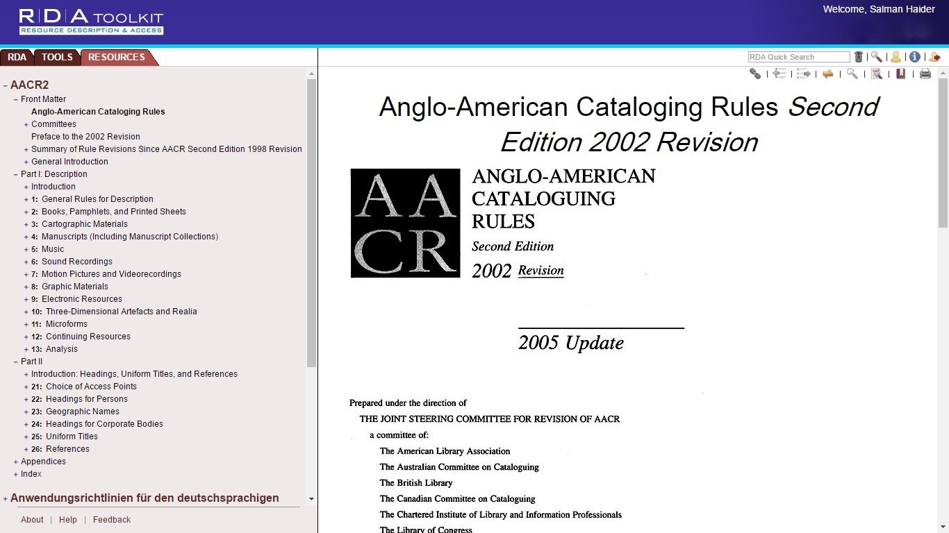 AngloAmerican Cataloguing Rules (AACR, AACR2, AACR2R)
