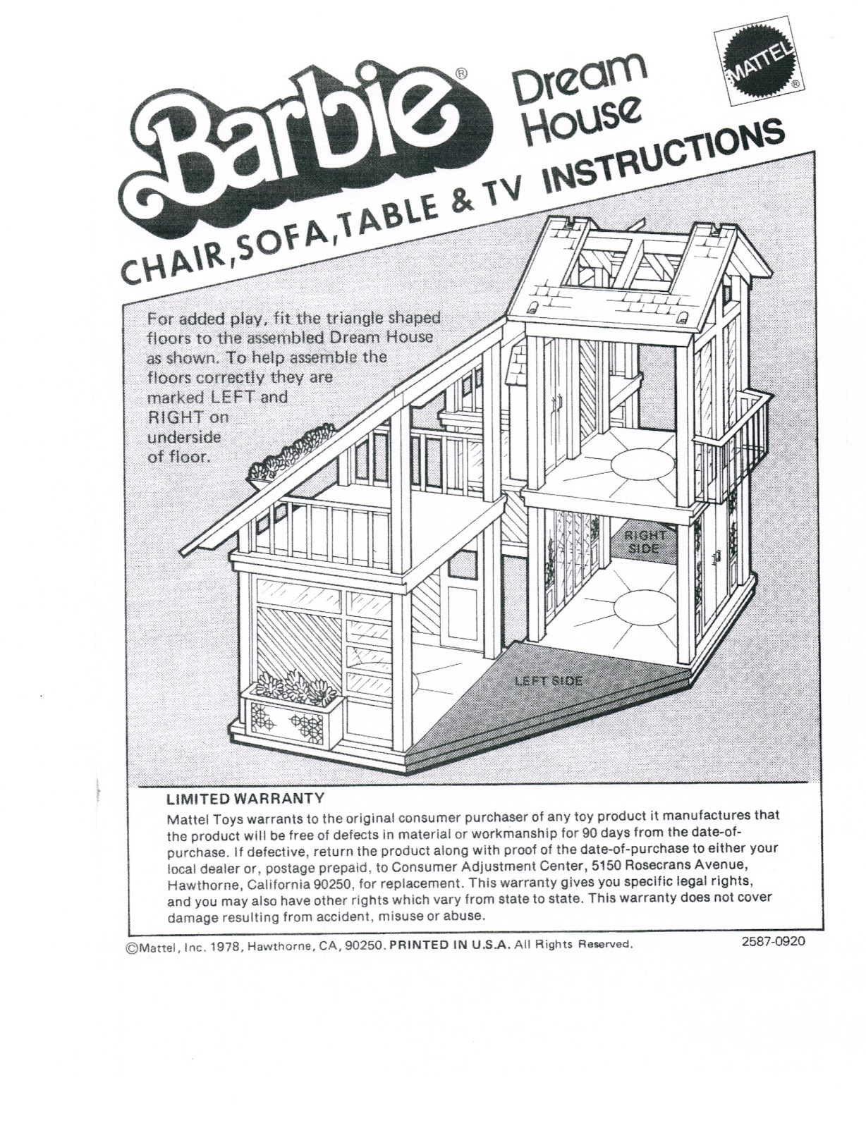 Barbie Dream House Instructions Manual
