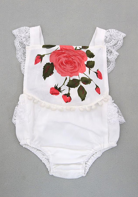 One Piece Flower Embroideries Kids Crawl Suit