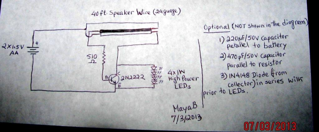 Illuminating four 1 watt LEDS with 1.5V Cell - Joule thief ... battery equivalent circuit diagram 