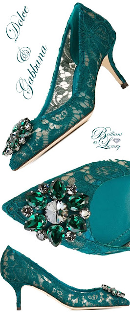 ♦Dolce & Gabbana green lace Bellucci pumps #pantone #shoes #green #brilliantluxury