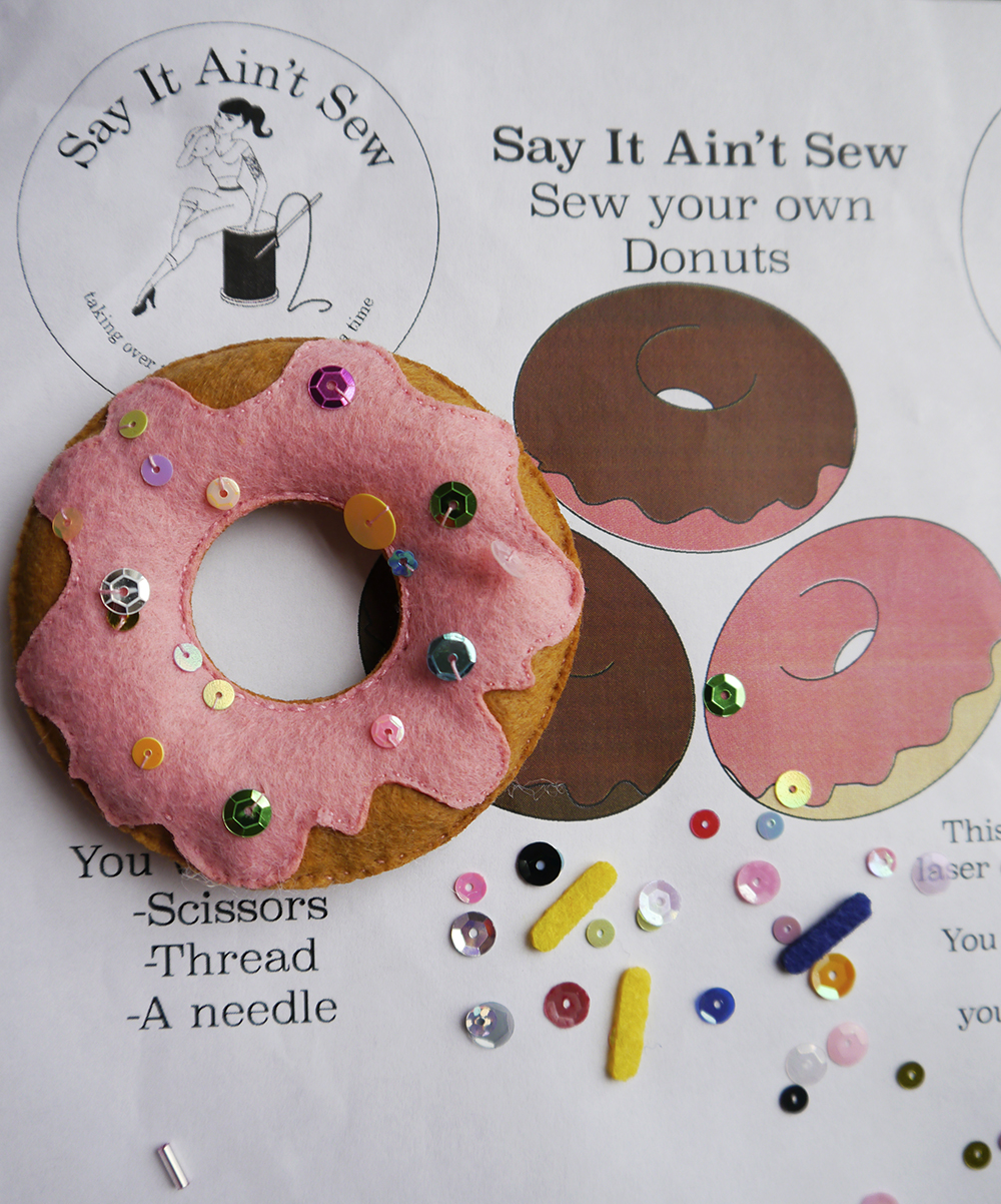 Donut sewing Kit from Say It Ain't Sew Say It Ain't Sew, sewing kit, crafting, Glasgow tenament sewing kit, Say it ain't Sew Dundee, Iona Barker, Donut sewing kit, sequins