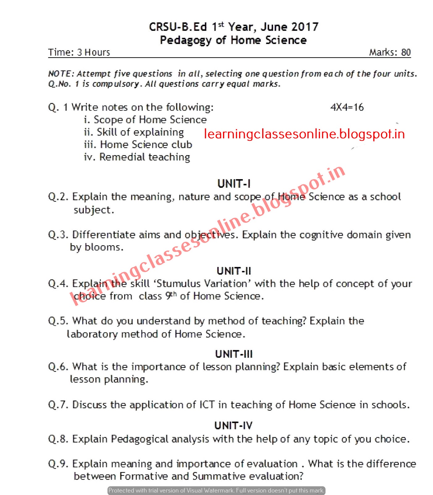 Pedagogy of Home Science question papers Pedagogy of Home Science question papers