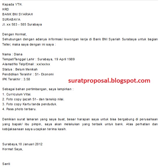 28+ Surat Lamaran Ke Bank Bri Contoh Surat Lamaran Kerja
