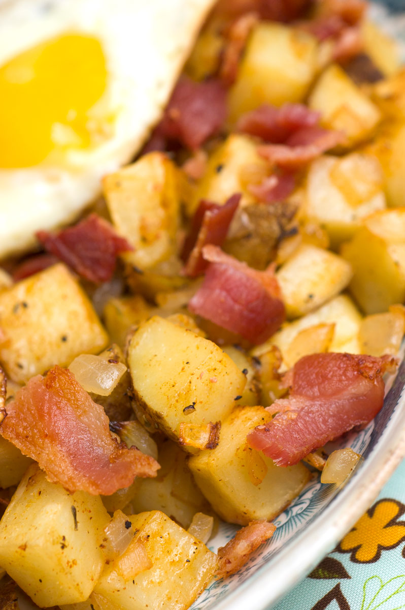 SunnySideUp Eggs with Baked Potato Hash & Bacon