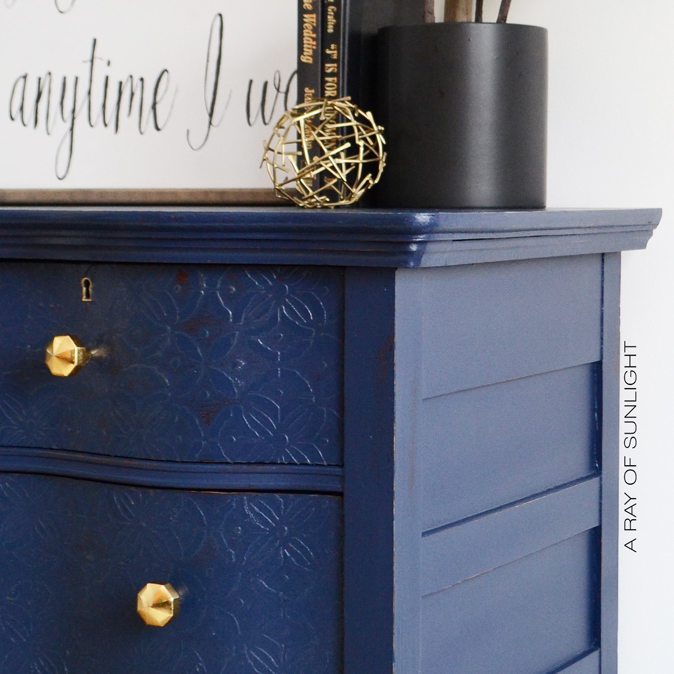 The Navy Dresser With Textured Drawers